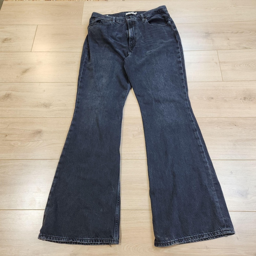 Levis Premium 70s High Flare Jeans Womens 33x34 Black High Rise Denim Wide Leg